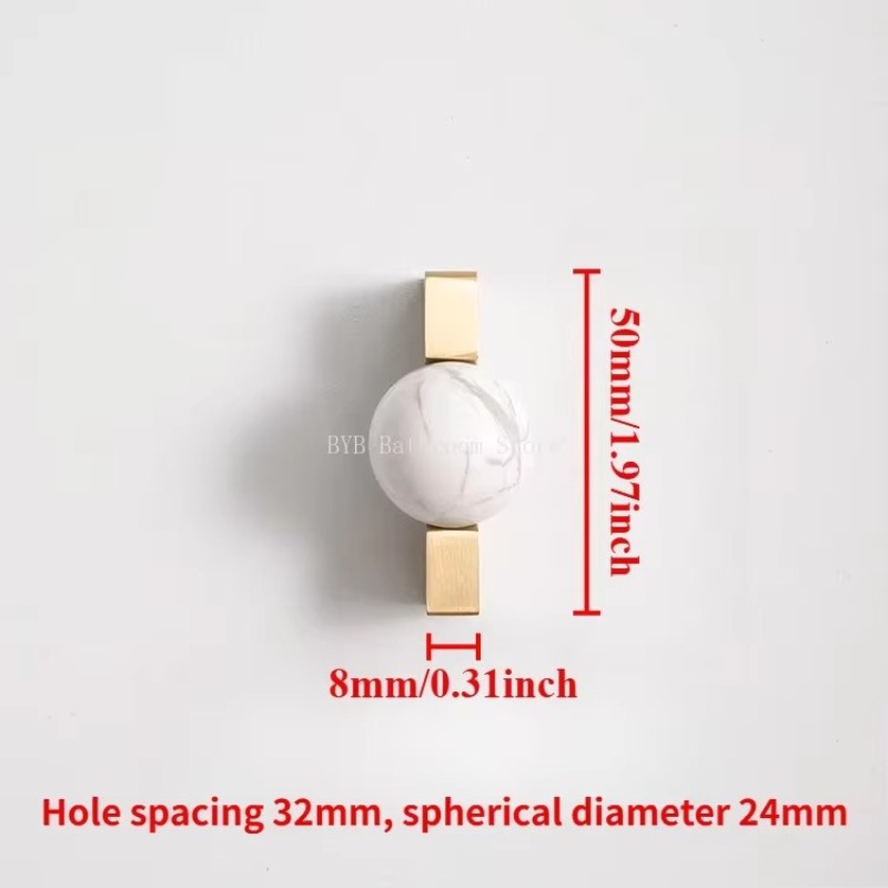 Furniture Hardware Drop Pulls - Weiße Kristallkugel + Messing-Möbelgriffe, Küchenschrankknöpfe, Schubladengriffe,